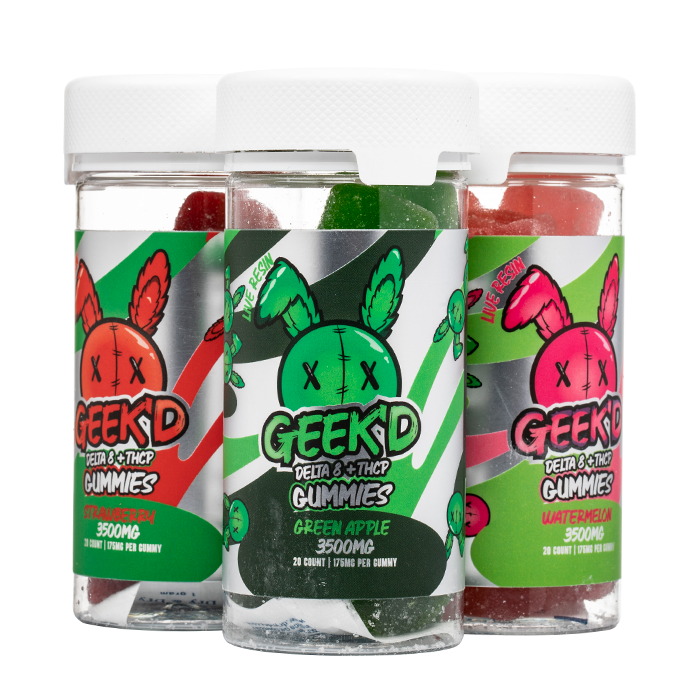 GEEK’D EXTRACTS – CASE of DELTA 8 + THCP GUMMIES – Blue Raspberry, Green Apple, Strawberry, Watermelon