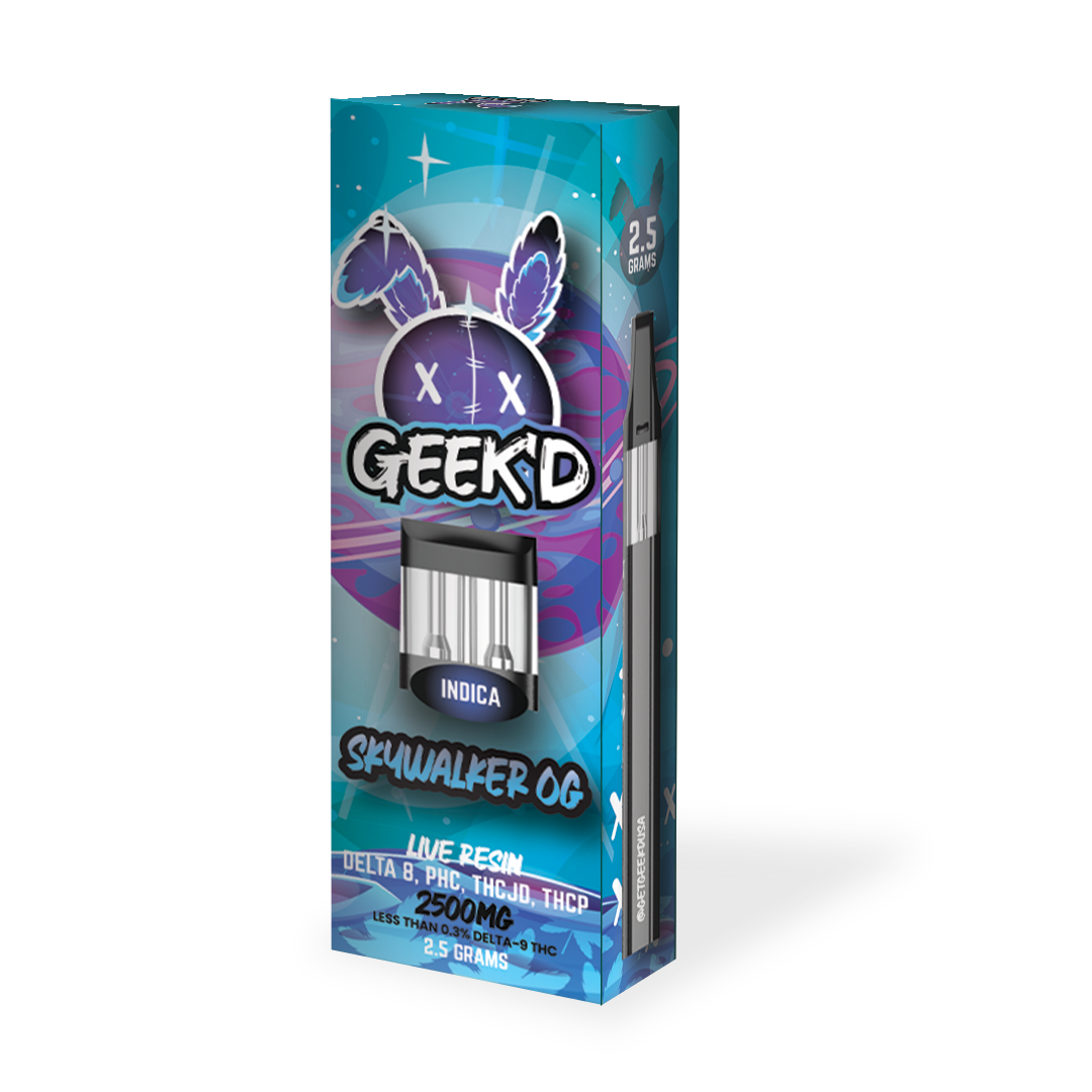 GEEK’D EXTRACTS – MAUI WOWIE – DELTA 8+PHC+THCJD+THCP – LIVE RESIN DISPOSABLE – INDICA