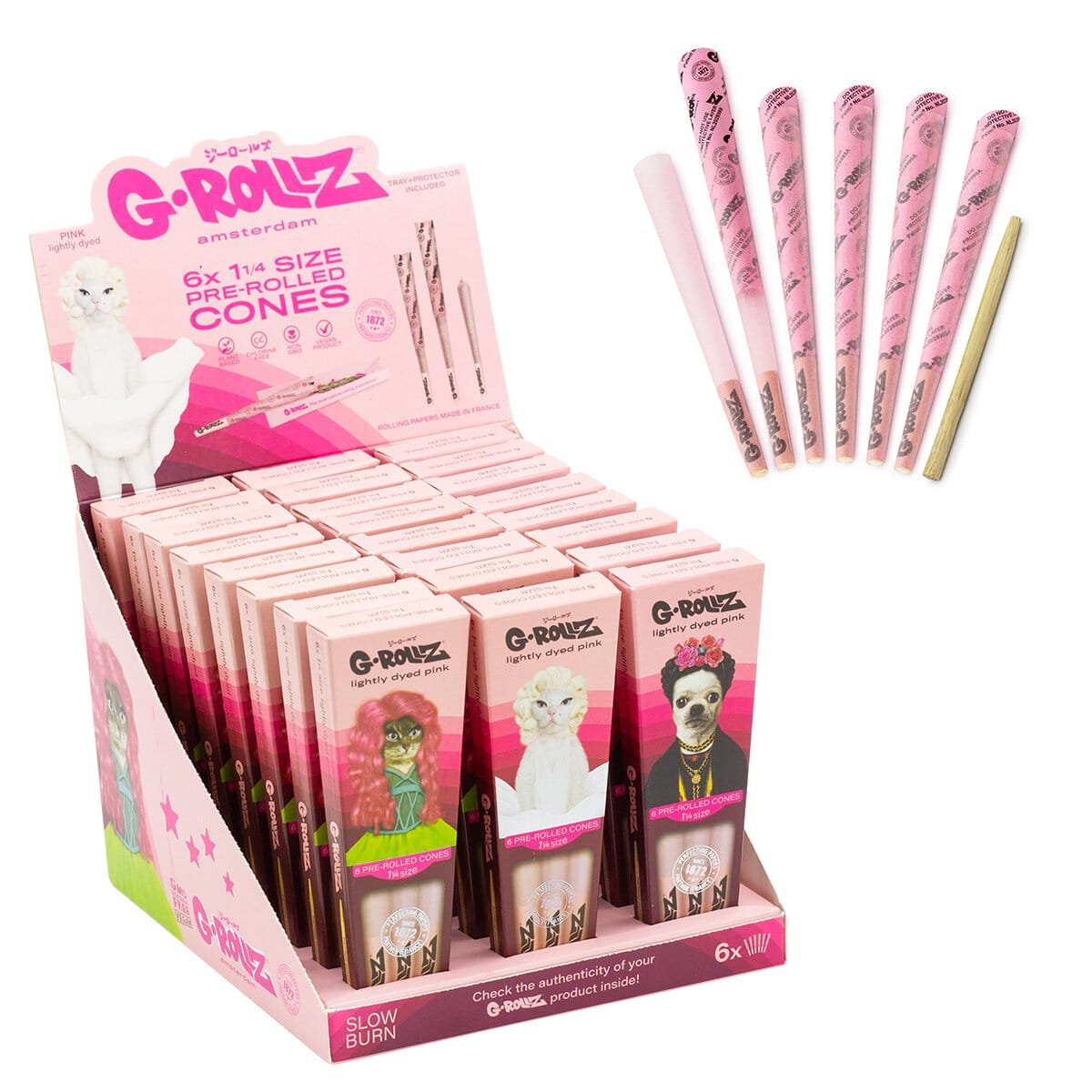 G-ROLLZ | Pets Rock – Lightly Dyed Pink – 6 ‘1¼’ Cones (24 Packs Display)
